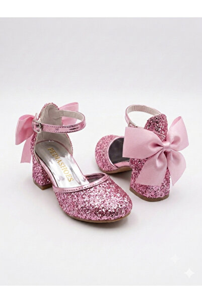 PATİK BEBE Girls' Pink Color Shiny and Glittery Comfortable Heel-Stylish Dres...