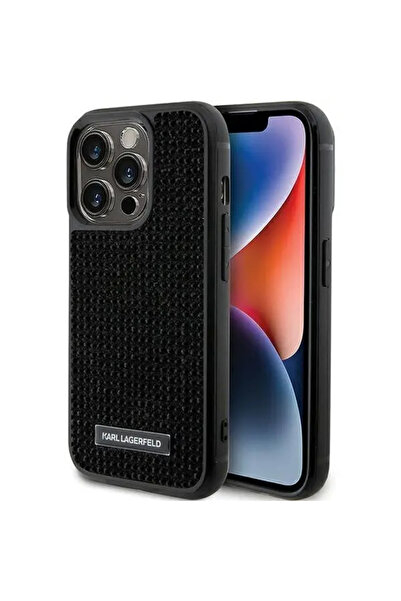 Karl Lagerfeld Carcasă cu placă metalică cu logo din strasuri pentru iPhone 1...