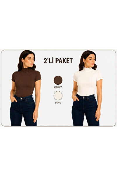ingegno body yarım balıkçı yaka kısa kol örme kumaş viskon body 2 li paket