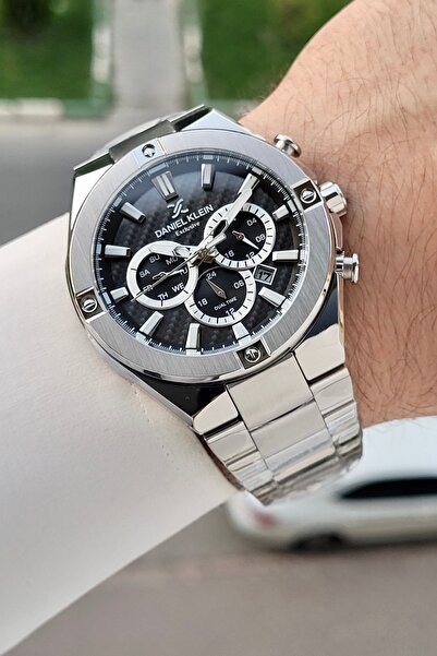 Daniel Klein Men's Wristwatch with Black Dial and Silver Color Band 46.5 mm G...
