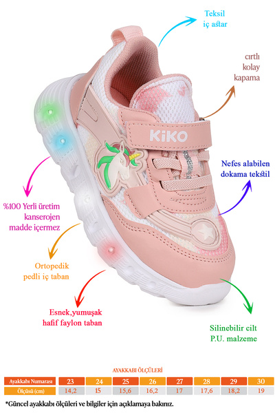 Kiko Kids Puff Cırtlı Işıklı Faylon Taban Kız Bebek Spor Ayakkabı