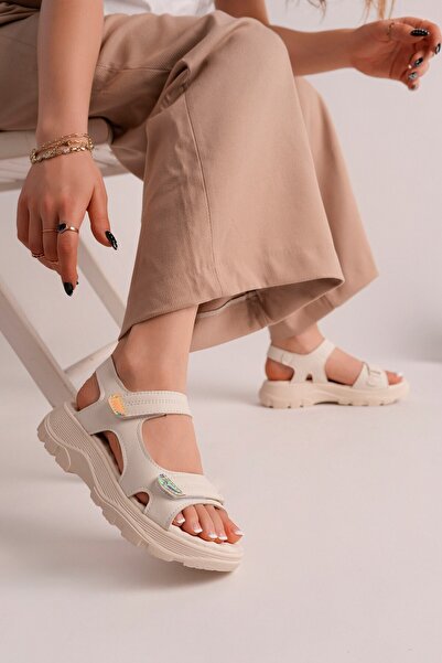 SEFERİ Women's Skin-Colored Velcro Comfortable Smart Padded Poly Sole Sandals...