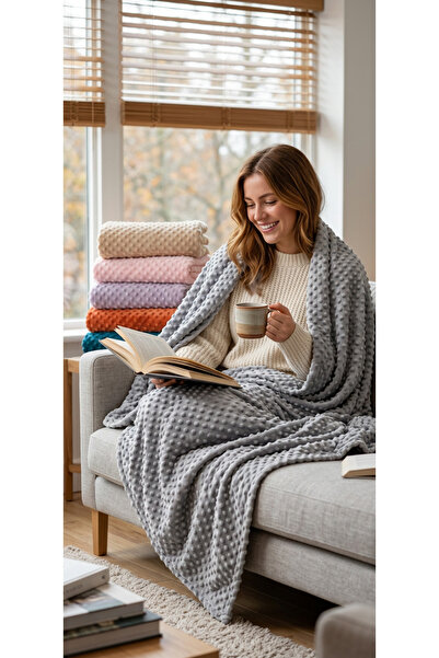 MİNK Tomurcuk Battaniye Çift Kişilik Gri Bubble Blanket