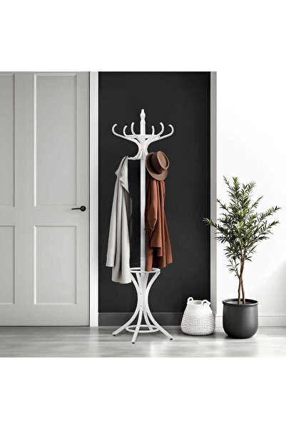 Adore Mobilya Handy Mate Dorya 12li Ahşap Askılık-beyaz 51x185x51 Cm (gxyxd)