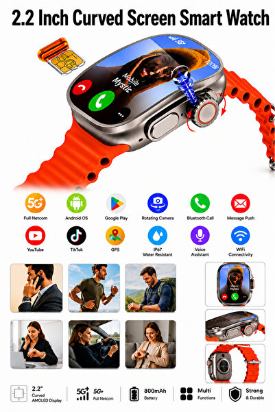 Baytix HOME 5G Smart Watch with 2.2 Inch AMOLED Curved Screen, SIM Card Smart...