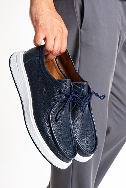 Fame Step Genuine Leather Men's Navy Blue Casual Shoes White Sole Orthopedic ...