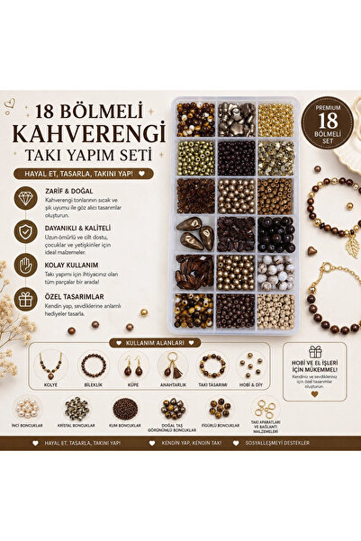 By MO Accessories Kahverengi Renklerde Takı Yapım Seti Boncuk Altın Renk Apar...