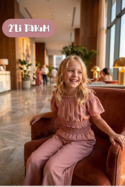 Hilal Akıncı Kids Girl's Off-Shoulder Blouse and Elastic Waist and Sleeves Pa...