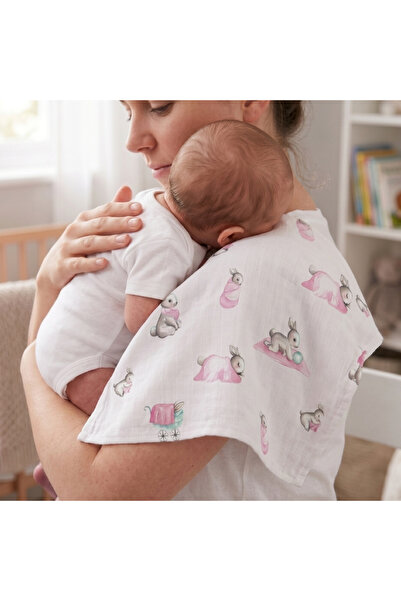 DEUX LAPINS 5-Piece Muslin Baby Shoulder Diapers - 100% Cotton, Lapin Rose