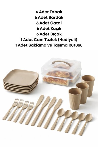 grimorlife 34 Parça 6 Kişilik Taşınabilir Piknik Seti – Saklama Kutulu