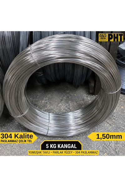 PLATİN HIRDAVAT 304 Kalite Paslanmaz Çelik Tel 1,50mm ( Yumuşak Parlak ) 5 Kg