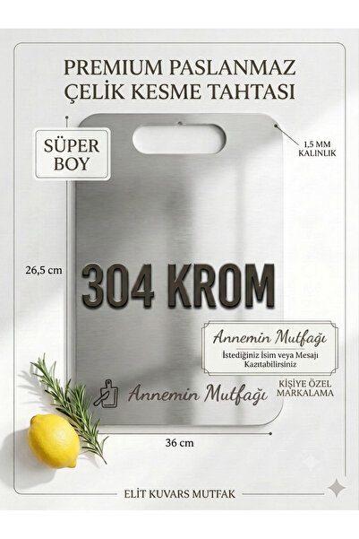 Resinoxstudio 26,5 X 36 CM KİŞİYE ÖZEL MARKALAMA - PASLANMAZ ÇELİK SUNUM TAHTASI
