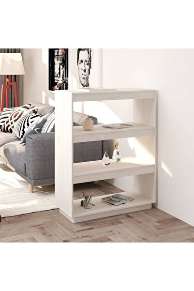 Concept Bibliotecă/Separator cameră, alb, 80x35x103 cm, lemn masiv pin