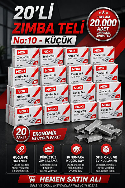 ANI OFİS KIRTASİYE A K Zımba Teli No:10 Küçük – 20’Li Paket (Toplam 20.000 Adet)