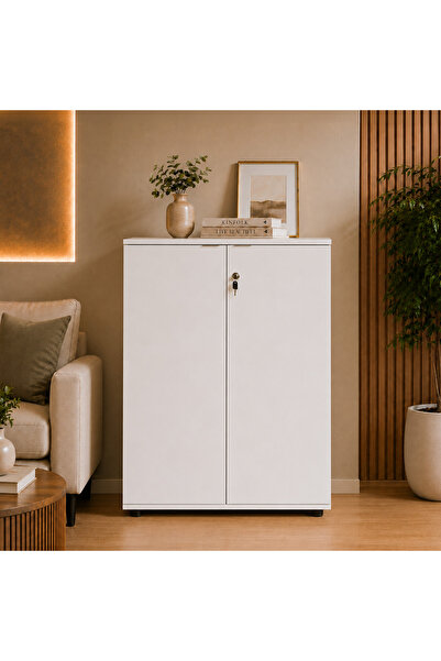 Adore Mobilya Rio 3 Raflı Kapaklı Kitaplık-mat Lake Beyaz 72x109x34 Cm (GXYXD)