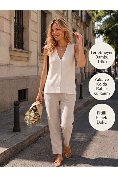 URUMDAY Women's V-Neck Buttoned Ribbed Thin Bamboo Mercerized Vest