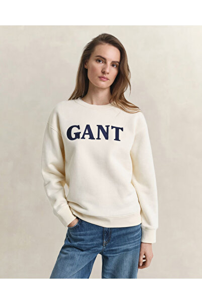 Gant Kadın Krem Relaxed Fit Bisiklet Yaka Sweatshirt