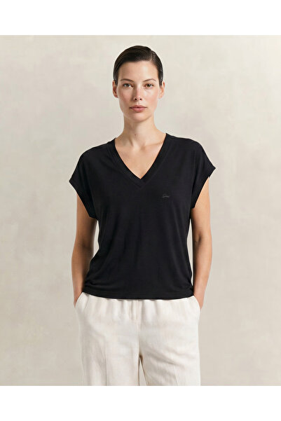 Gant Kadın Siyah V Yaka Regular Fit T-Shirt