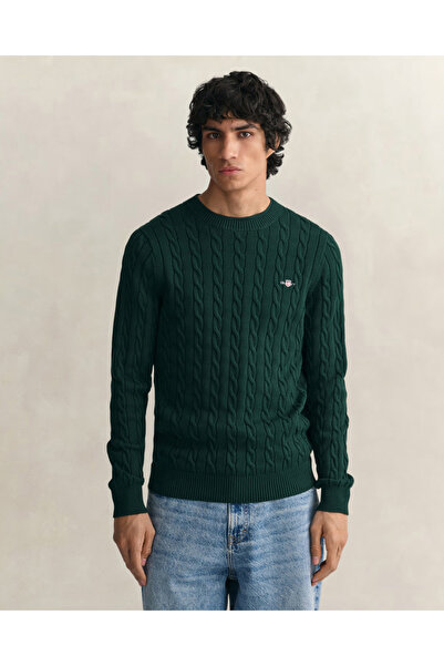 Gant Erkek Yeşil Regular Fit Bisiklet Yaka Kazak