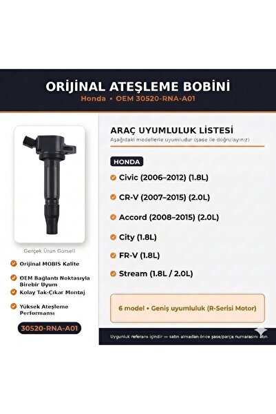 Honda Ateşleme Bobini Civic 06- Fd6 Crv 06- Accord 06- Orjinal 30520-rna-a01