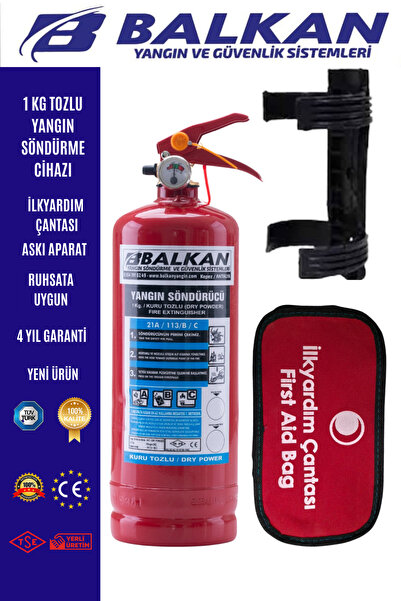 BALKAN YANGIN VE GÜVENLİK SİSTEMLERİ 1 KG YANGIN TÜPÜ +İLKYARDIM SETİ+ASKI AP...