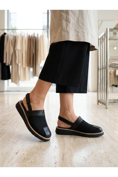 Hanımsoller Black Lace Knitwear Knitted Detailed Sandals