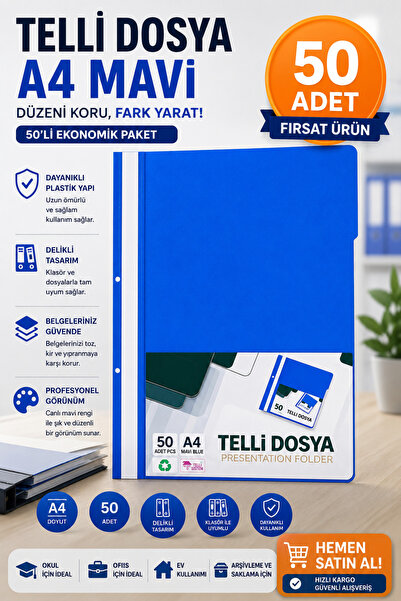 ANI OFİS KIRTASİYE A K Dosar spiralat albastru A4 – Pachet de 50 dosare din p...