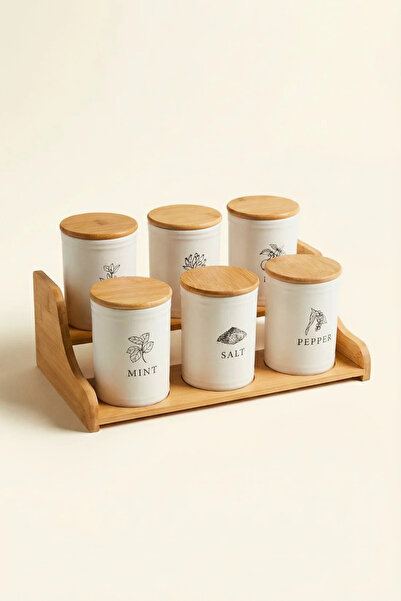 Tutku Home 6'lı Bambu Standlı Baharat Takımı