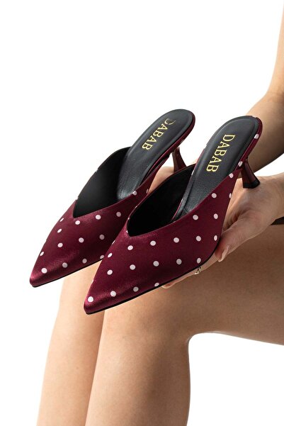 dabab shoes Sevilla Polka Dot Patterned Burgundy Satin Pointed Toe 5 cm Thin ...