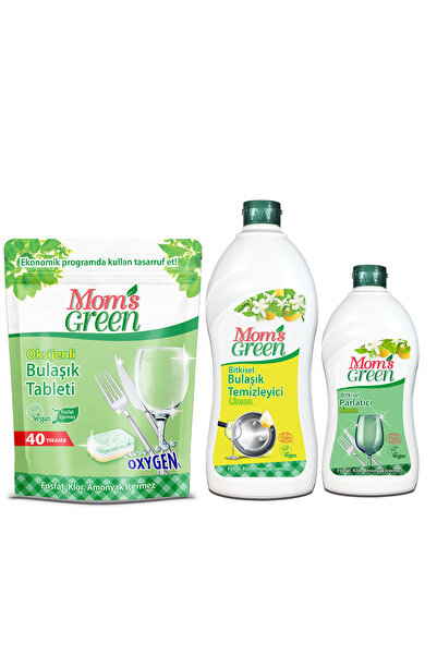 Mom's Green 3'lü Set - 40'li Bulaşık Makinesi Tableti - Elde Bulaşık Limon750...