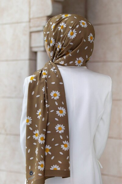 Vissona KREP PAPATYA DESENLİ VİZON RENKLİ 75X195 KIRIŞMAZ ŞAL
