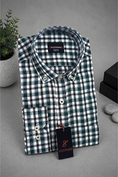 elitpark Urban classic green plaid cotton pocketed men's shirt