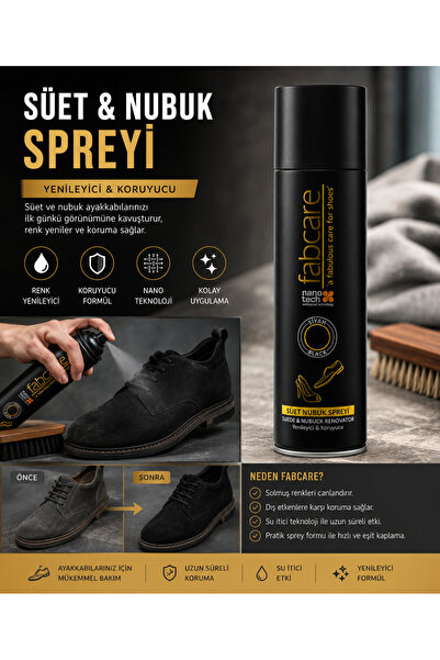 Fabcare Süet & Nubuk Ayakkabı Spreyi Siyah 250 ml | Yenileyici ve Koruyucu Boya Spreyi