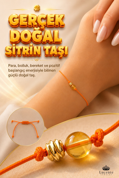 Lucente Jewellery Para Şans Uğur Bolluk Bereket Bilekliği 925 Ayar Gümüş Kaplama - Muhteşem 3'lü Turuncu Enerjisi Gerçek Sitrin Taşı Gold Dorika Bir Arada - Hediyelik Özel Tasarım Küpe Hediyeli Ayarlanabilir Bileklik