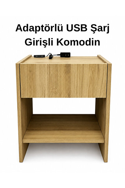Nova USB Şarj Girişli Çekmeceli Modern Komodin