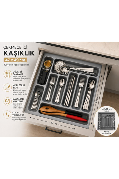 Deltaaks Mobilya Aksesuarları 47/49 Cm Cekmece Içi Kasıklık Grı 42/39 Cm Kada...