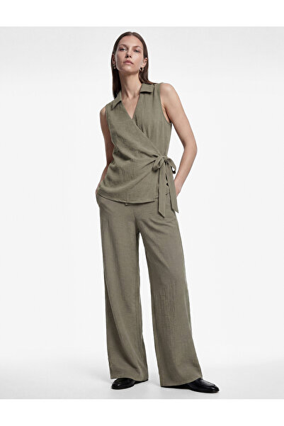 Koton Comfortable Fit Lace-Up High Waist Wide Leg Pants with Pockets