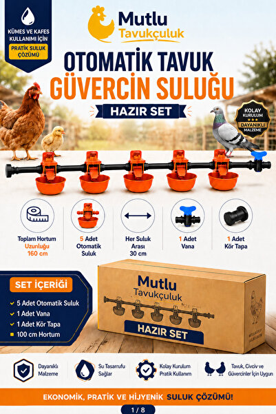 MUTLU TAVUKÇULUK Otomatik Akıllı Tavuk Civciv Güvercin Suluğu Hazır Set 5 Sul...