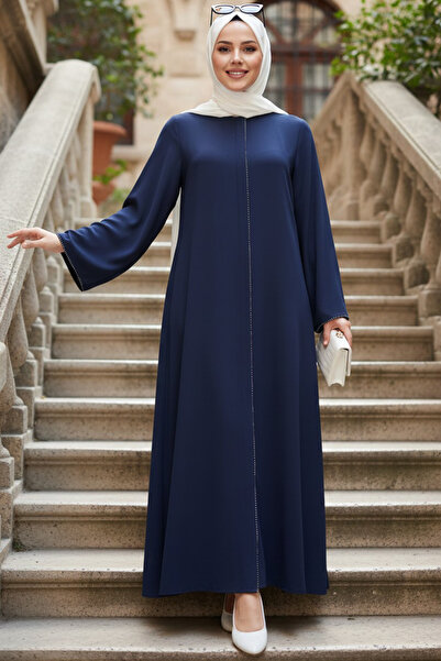 N.S NEVA STYLE Fermuarlı Lacivert Tesettür Abaya 85107L