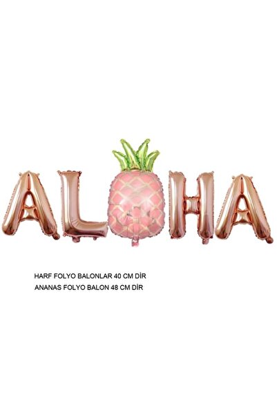 partidolu Hawaian Temalı Ananaslı Aloha Yazısı Folyo Balon Rose Gold Renk 1 A...