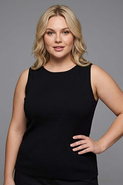 SERTUĞ Trend42plus plus size crew neck tank top - black