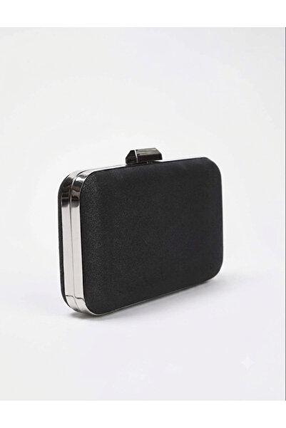 selma demir Zinci Askılı Simli Siyah Model Clutch Kadın Abiye Çanta