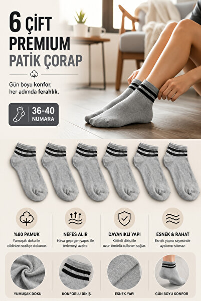 Socks Stores 6 perechi de șosete de damă din bumbac gri cu dungi