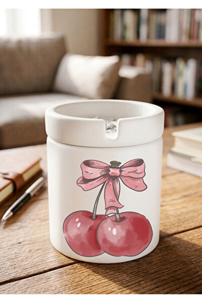 Eylül Design Cherry Printed Special Design Printed Ceramic Ashtray Odorless A...