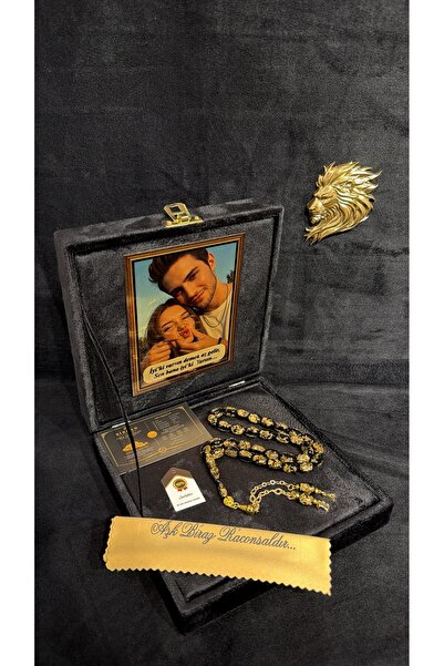 BİRCAN TASARIM Golden Rosary Premium Kutulu Kişiye Özel Resim, Yazı, İsim, Ha...