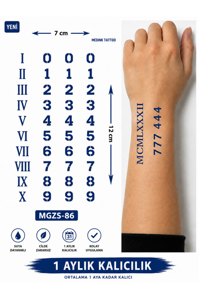 medink tattoo 1 Ay Kalıcı 24 Saat Sonra Kararan Roma Rakam ve Sayılar Mınımal...