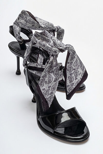 Lizy Shoes Women's Black Patent Scarf 8 Cm. Thin High Heeled Sandals Evening ...