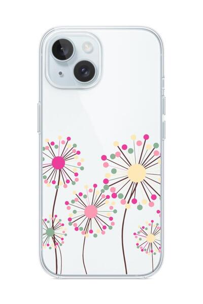 3GEN CASE İphone 15 Uyumlu Tatlı Çiçekler Desenli Şeffaf Silikon Kılıf