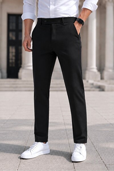 DOPPİO'N DENİM Pantaloni bărbați negri, flexibili, slim fit, din lycra