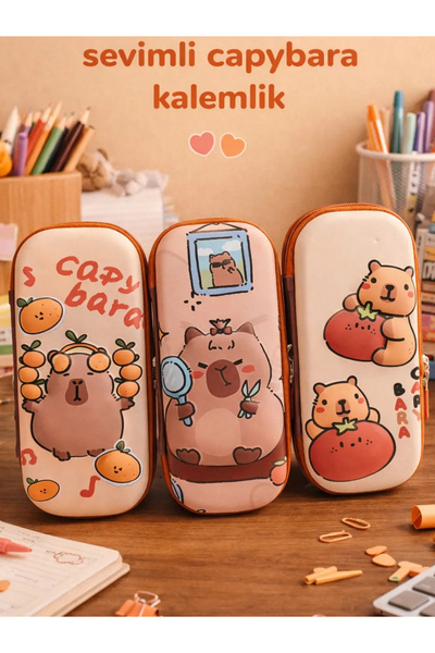 ÖZ OFİS Capybara 3D Kabartmalı Organizerli Kalem Kutusu - Çok Bölümlü - Çift ...